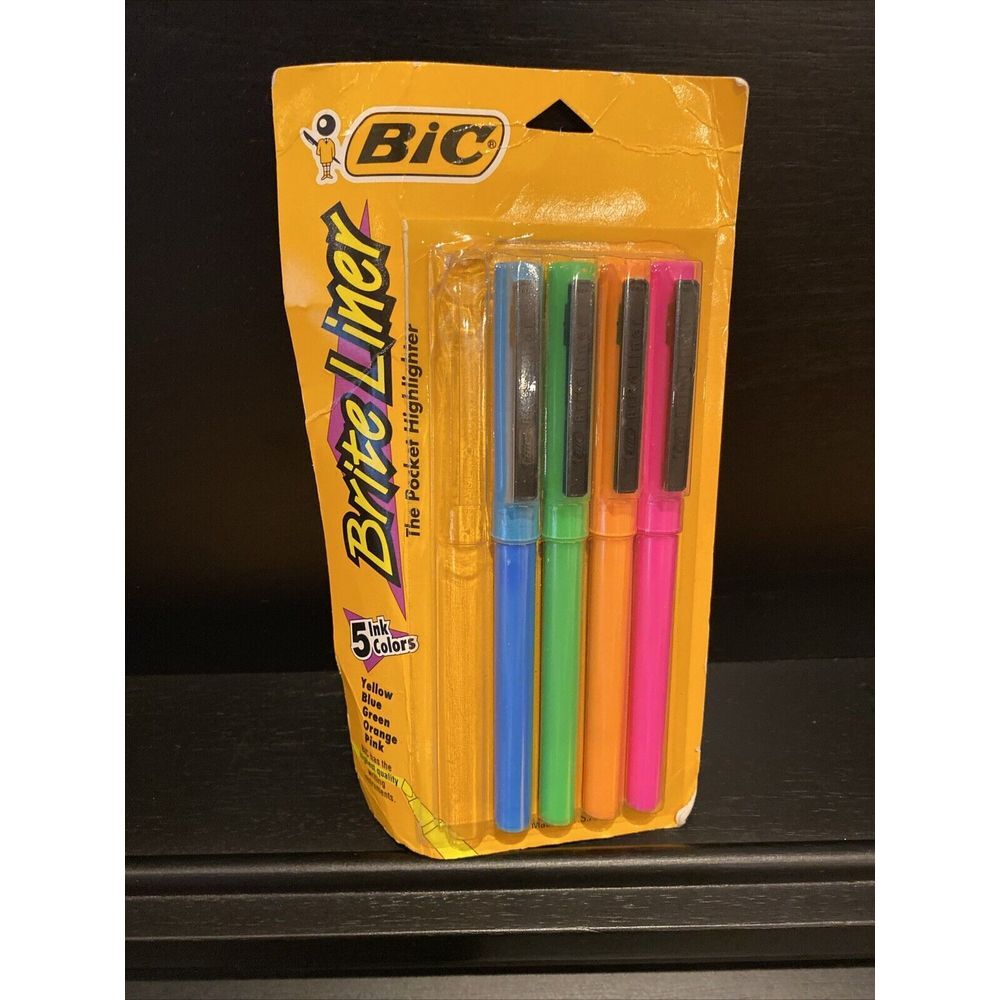 Vintage‎ Bic Brite Liner Highlighter 1990 4 Pens